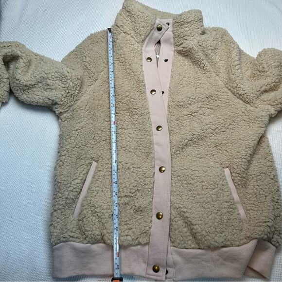 Merokeety Sherpa Fleece Jacket Snap Front Pockets Stand-Up Collar Cream medium - Picture 4 of 6
